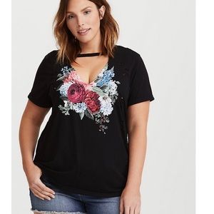 Black Spring Florals Choker Neck Tee